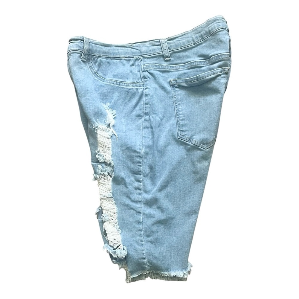 Encore Jeans denim light blue raw hem distressed shorts 1X ripped detail stretch - Picture 6 of 13